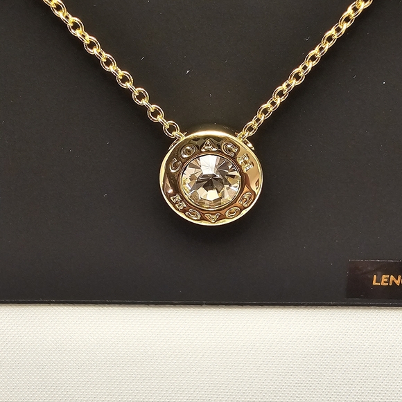 Coach Gold-Tone Women's Adjustable Crystal Pendant Necklace With Coach Gift Bag - Picture 3 of 4